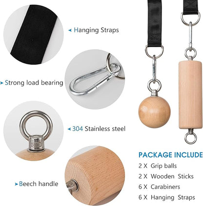 Wooden Pull Up Grips and Balls, Atomic Rock Climbing Holds Training Set,Grip Strength Trainer,Ninja Warrior Obstacle Course Handles and Rope.Suit(L/XL Ball(L/XL)