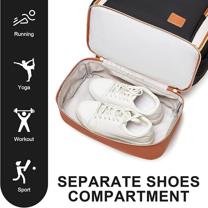 seyfocnia Gym Backpack for Men, Lightweight Sports Back pack With Shoe Compartment, Waterproof Gym Bag Workout Trainning Rucksack Casual Travel Daypack- White Brown