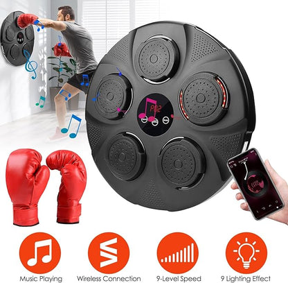 KOCASO Music Boxing Machine with Boxing Gloves - Wireless Smart Music Boxing Machine, 9 Speeds & 9 Modes Light - Wall Boxing Punching Pad Electronic Workout Machine for Home Gym