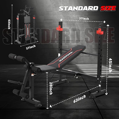 1500LB 8 IN 1 Weight Bench with Lat Pulldown and Leg Extension/Curl, Foldable Bench Press with Preacher Curl & Rack, Workout Benches with Safety Bar Catches for Home Gym(US Stock)