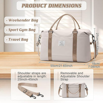 BJLFS Sports Duffel Bags for Women Beige Weekender Travel Totes Bag for Airplane, Cute Sports Gym Dance Overnight Luggage Bag with Wet Pocket, Carry On Hospital Bag for Labor and Delivery