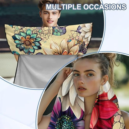 Bulopur Dahlia Floral Car Seat Sweat Protector Soft Sand Free Beach Towel for Yoga Mat Non-Slip Breathable Car Seat Cover Washable Sweat Towel Fits for SUV Sedan Truck