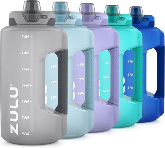 ZULU Goals 64oz Half Gallon Plastic Water Bottle with Straw and Time Marker | Large Reusable Jug with Handle and Leak Proof Lid for All Day Hydration, Gym and Outdoors, Gift Ready, Grey