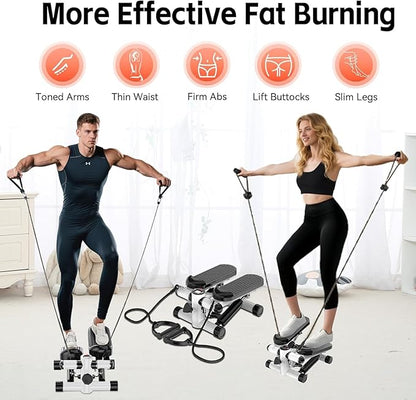 Steppers for Exercise at Home, Mini Stepper with Resistance Bands, Hydraulic Fitness Stepper with LCD Monitor, 360LBS Weight Capacity Portable Stair Stepper for Small Spaces