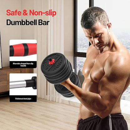 Adjustable Dumbbell, 20/30/40/60/80lbs Dumbbells Set, 4-in-1 Free Weights for Women/Men Workout Equipment Used as Barbell/Kettlebells/Push up Stand for Home Gym