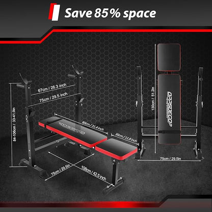 OPPSDECOR 6 in 1 900LBS Weight Bench with Leg Extension and Leg Curl, Foldable Bench Press Set and Squat Barbell Rack with Preacher Curl, Adjustable Workout Bench for Home Gym Strength Training PXZXYX1