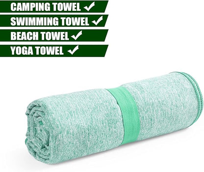 Quick Dry Microfiber Camping Towel Lightweight Large Towels for Travel Body Beach Hot Yoga Mat Gym Swimming Pool (Light Green, 31.5X70 Inch)