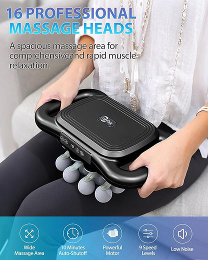 16-Head Massage Gun, Deep Tissue Percussion Massager with 9 Modes & 9 Intensities, 2600mAh Battery Back Massager for Pain Relief Deep Tissue for Muscle Pain Relief in Back, Legs, Shoulders