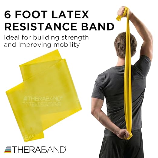 THERABAND Professional Latex Resistance Bands, Individual 6 Ft Elastic Band for Upper & Lower Body Exercise, Physical Therapy, Pilates, At-Home Workouts, 6 Foot Band, Yellow, Thin, Level 2
