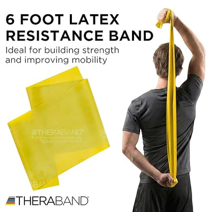 THERABAND Professional Latex Resistance Bands, Individual 6 Ft Elastic Band for Upper & Lower Body Exercise, Physical Therapy, Pilates, At-Home Workouts, 6 Foot Band, Yellow, Thin, Level 2