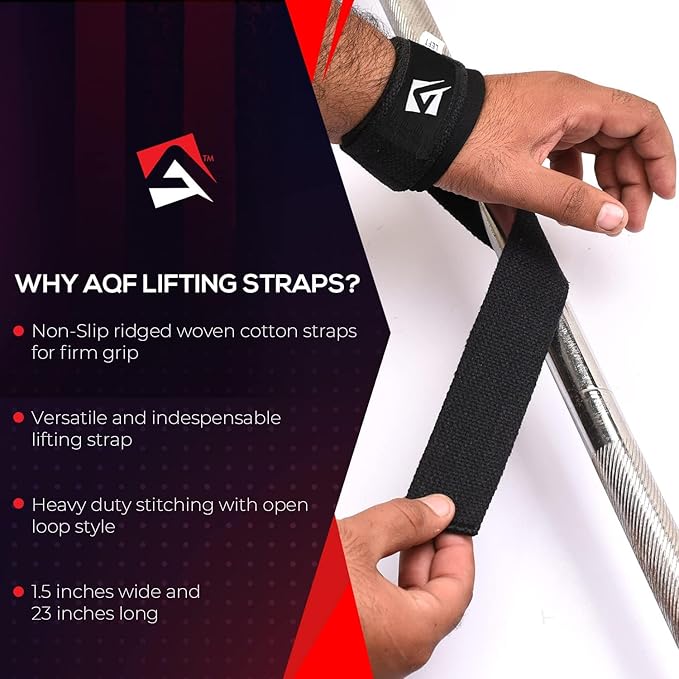 AQF Lifting Wrist Straps for Weightlifting, Powerlifting & Deadlifts – 23” Neoprene Padded Cotton Straps for Strength Training & Gym Workouts - Maximum Grip Support for Men & Women
