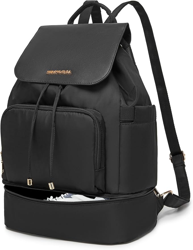 seyfocnia Gym Backpack for Women, Gym Bag with Shoe Compartment Lightweight Travel Workout Sports Backpack Womens Black