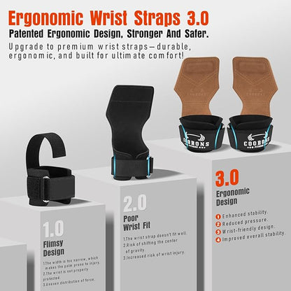 Weight Lifting Wrist Straps, Gym Straps Weight Lifting for Deadlift and Powerlifting, Double Layer Leather Wrist Wraps with Padded Cushion Wrist Loop, Weightlifting Grips for Men and Women