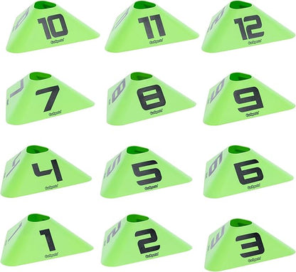 GoSports Modern Sports Cones - 12 Pack with Numbered Cones - Great for Soccer, Basketball, Football and More
