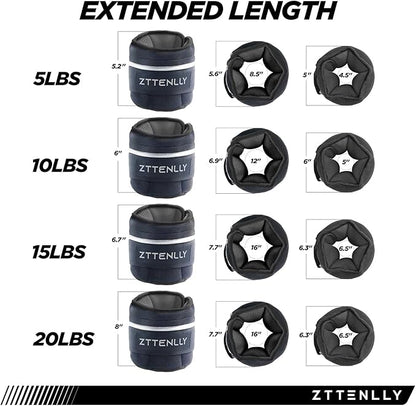 Adjustable Ankle Weights 1-5/10/15/20LBS Pair with Carry Bag - Breathable Fabrics, Reflective Trim - Strength Training Leg Wrist Arm Ankle Walking Weights Sets for Women Men Kids