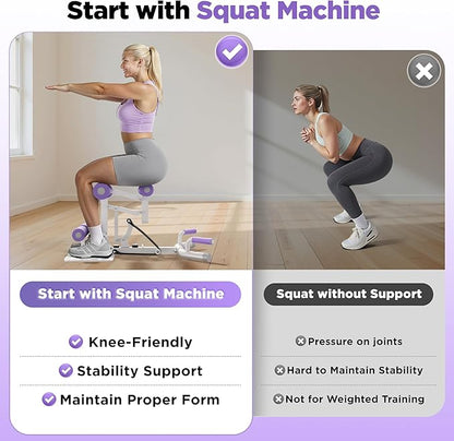 FEIERDUN Adjustable Deep Squat Machine - 7 Level Resistance Glute & Leg Trainer for Home, Multi-Functional Equipment for Women to Strengthen Core, Hips and Thighs