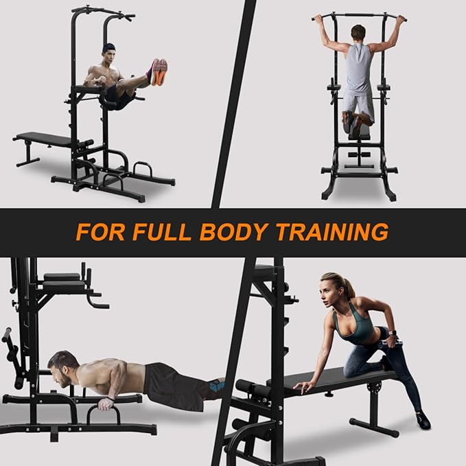 Power Tower with Adjustable Bench - Multi-Function Home Gym Equipment for Pull Ups, Dips, Push Ups - Strength Training Workout Station with Weight Bench for Full Body Exercise