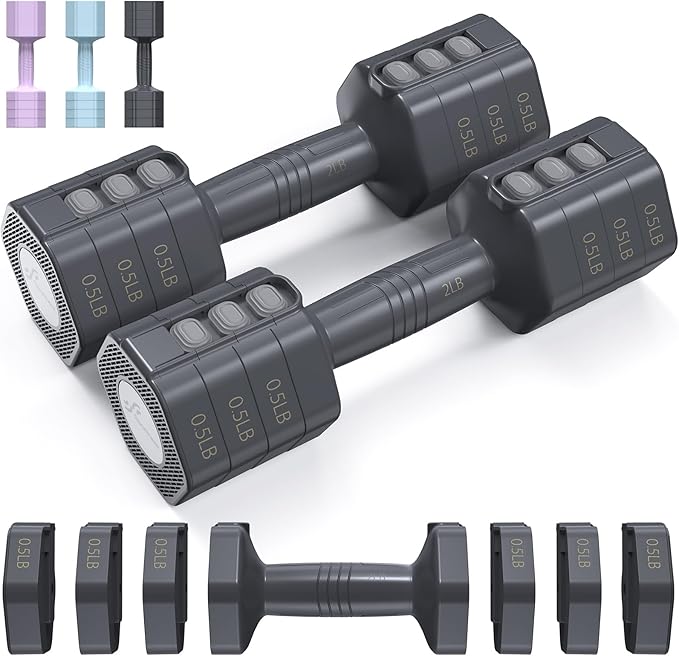 Sportneer Adjustable Dumbbells Hand Weights Set: 4 In 1 Weight Each 2lb 3lb 4lb 5lb Free Weights Dumbbells Set for Women Fast Adjust Dumbbell Set for Men Home Gym Workout Strength Training Exercise