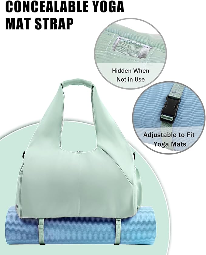Gym Bag for Women with Shoe Compartment Yoga Mat Bag with Wet Pocket and Water Bottle Holder Weekender Bag with Strap