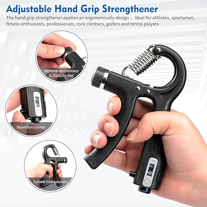 Hand Grip Strengthener Kit (7 Pack), Adjustable Grip Strength Trainer, Forearm Workout Trainer, Finger & Hand Strength Exerciser for Muscle Building & Grip Strength Recovery