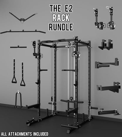 Eonfit E2 Power Cage，1500LB Squat Rack with Cable Crossover System.Multi-Function Power Rack for Home Gum.All-in-One Squat Rack with More Training Attachments