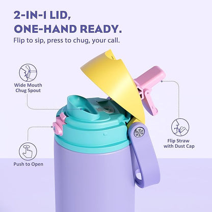 POWCAN 18 oz Insulated Water Bottle: 2-in-1 Push-Button Spout & Quick-Flip Straw, Leakproof, Cold 24Hrs, Fits Car Cup Holder, Metal Sports Water Bottle, Gift for Women, Girls, Daughter (Tangled Shine)