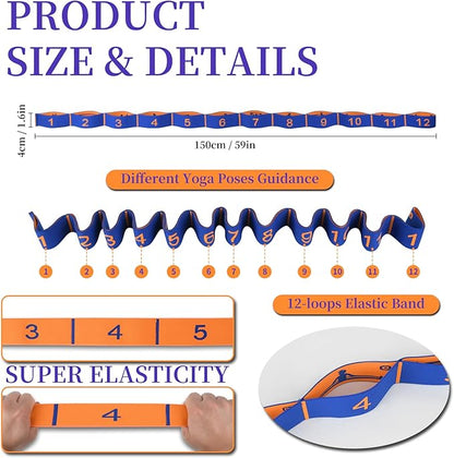 Elastic Yoga Stretching Strap with Loops, CEILIWEN Stretch Straps for Physical Therapy, Pilates Stretch Band, Elastic Exercise Bands, Leg Stretching Strap, Stretch Resistance Bands for Exercise