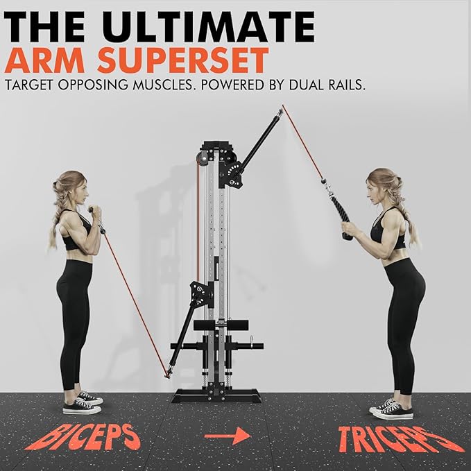 GMWD Cable Machine Home Gym, Wall Mounted Cable Machine with Dual Swivel Arms and 22 Adjustable Positions, All-in-One Cable Crossover Machine for Home Gym, Black