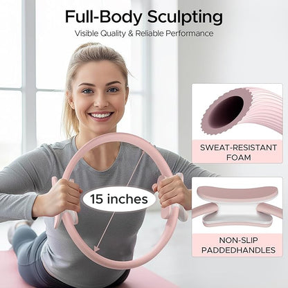Pilates Ring Kit for Women, Pilates Equipment Accessories, Home Workout Set with Magic Circle, Mini Exercise Ball, Ankle Resistance Bands & Yoga Socks, for Fitness, Toning & Better Me Gifts