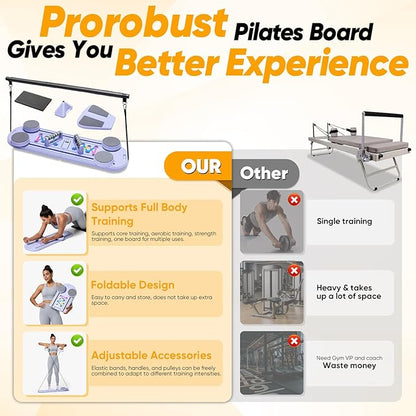 Prorobust Pilates Board, Multifuncional Portable Pilates Reformers Board Kit for Home Workout Fitness Training, Free Combination 100+ Full Body Exercise Modes
