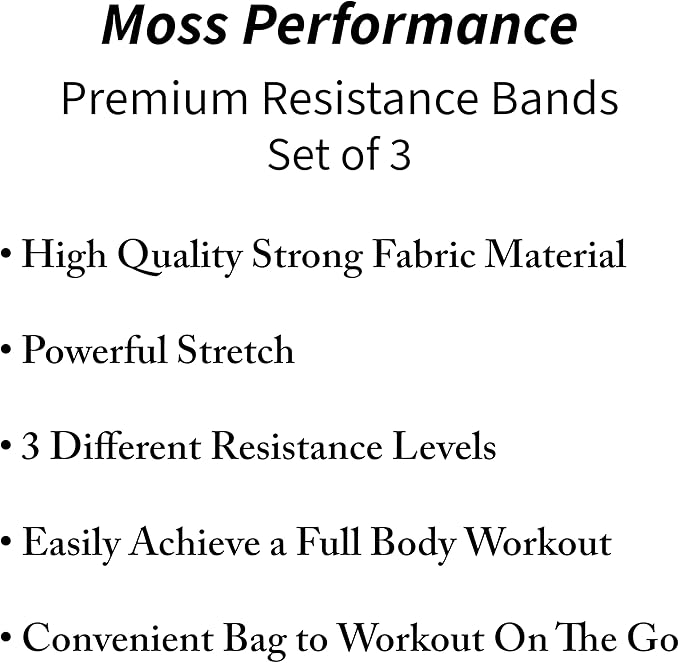 Premium Fabric Resistance Bands, Glute Bands, Set of 3 Resistance Strengths with Carrying Bag for Men & Women, Strength Training, Pilates, Physical Therapy, Home Exercise, & More