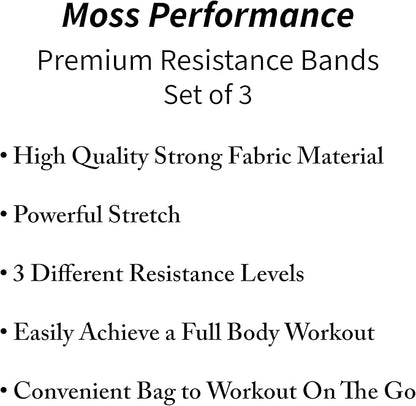 Premium Fabric Resistance Bands, Glute Bands, Set of 3 Resistance Strengths with Carrying Bag for Men & Women, Strength Training, Pilates, Physical Therapy, Home Exercise, & More