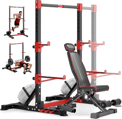 YOLEO Smith Machine & Squat Rack Combo, Multi-Functional Power Racks with Adjustable Width & Pull-Up Bar, Cable Crossover Power Cage, Independent Dual-Pulley System for Home Gym Garage Basement