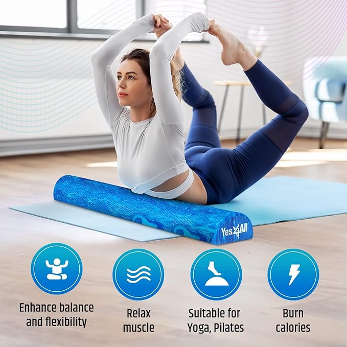 Yes4All Soft-Density Half PE Foam Roller 18 inch for Tissue and Muscle Massage, Back, Legs + Yes4All Medium-Density Half EVA Foam Roller 36 inch for Physical Activities & Muscle Massage