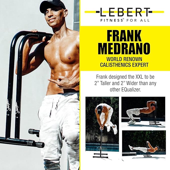 Lebert EQualizer Total Body Strengthener – Portable Dip Station for Full Bodyweight Training – Includes Hip Resistance Band & Online Coaching – Available in Standard & XL Sizes