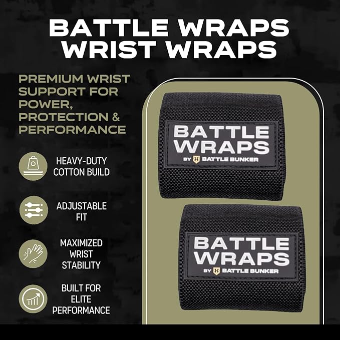 Battle Bunker Wraps Wrist Wraps- Premium Gym Wrist Straps for Maximum Support & Comfort During Lifting- Wrist Straps for Weightlifting to Boost Control & Stability- Built for Confidence & Power