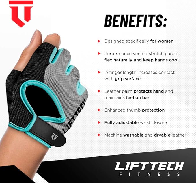 Lift Tech Fitness Workout Gloves for Women - Gym Gloves for Women Into Weightlifting, HIIT, Strength Training - Female Lifting Gloves with Full Palm Protection