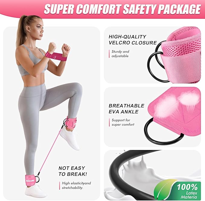 Ankle Resistance Bands with Cuffs, Resistance Bands Set for Working Out, Leg and Glute Exercise Bands – Home Gym Workout Equipment for Women, Booty Building, Pilates, Rehab, Physical Therapy