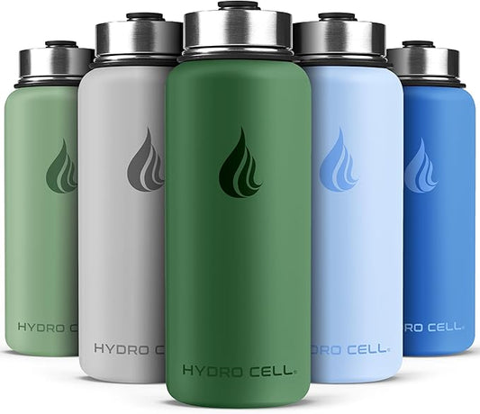 HYDRO CELL Stainless Steel Insulated Water Bottle with Straw - For Cold & Hot Drinks - Metal Vacuum Flask with Screw Cap and Modern Leakproof Sport Thermos for Adults (Forrest 32oz)