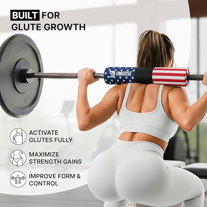 DMoose Fitness Barbell Pad for Hip Thrust, Squat & Lunges - Non-Slip Thick Foam Cushion for Neck and Back Support with Two Straps - Hip Thrust Pad for Leg Day - Fits All Olympic Bars and Smith Machine