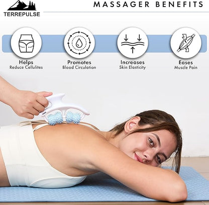 Anti Cellulite Roller & Lymphatic Drainage Massager | Deep Tissue Fascia Blaster & Muscle Roller | Tool for Sore Arms, Legs, Shoulders, Stomach & Buttocks (Blue)