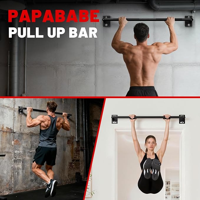 PAPABABE Wall Mounted Pull Up Bar, Chin Up Bar, Strength Training Pull-Up Bars Chin Up Bars for Home Gym