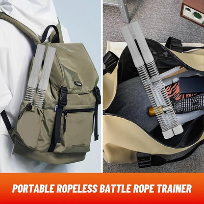 Ropeless Battle Ropes for Home Gym - Heavy Duty Cordless Workout Ropes for HIIT, Strength & Cardio Training, Portable Exercise Equipment for Men & Women, Low-Impact Fitness Rope (grey)