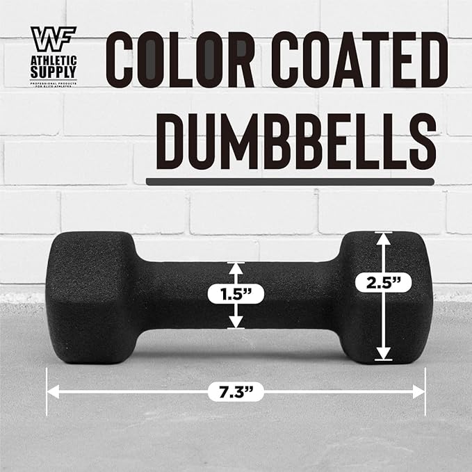 WF Athletic Supply Vibrant Multiple Color Hex Shaped Neoprene Dumbbells/Hand Weights with Non-Slip Grip for Home Gym Equipment Workouts Strength Training Free Weights - Sold in Pairs