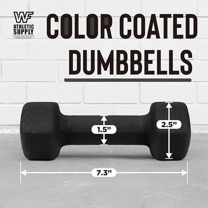 WF Athletic Supply Vibrant Multiple Color Hex Shaped Neoprene Dumbbells/Hand Weights with Non-Slip Grip for Home Gym Equipment Workouts Strength Training Free Weights - Sold in Pairs