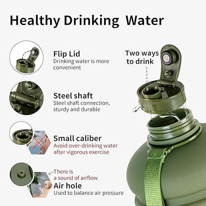 TOOFEEL 2.2 Liters Gym Big Sports Water Bottles for Men - Reusable BPA Free Plastic Clear Water Jug - Unique Water Bottles, Comfurtable to Touch and Easy to Clearn - Matte Olive Water Boottle