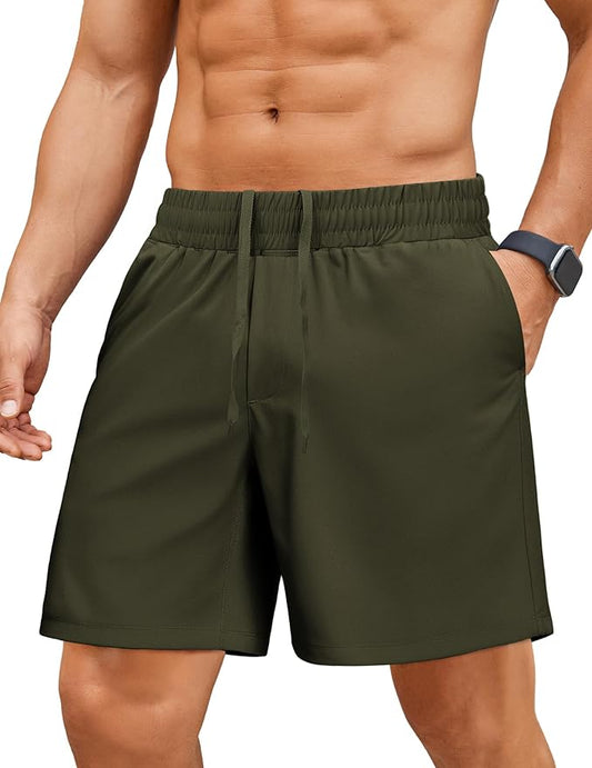 PINSPARK Men's Gym Workout Shorts - 7" Quick Dry Running Athletic Shorts with Towel Loop and Zipper Pockets