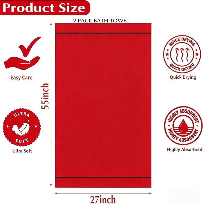 2-Pack Microfiber Bath Towels (27x54 Inches) - Ultra Soft & Quick Dry, 3X Absorbency, Lightweight for Gym, Yoga, Travel & Spa - Perfect for Home, Fitness & Post-Workout