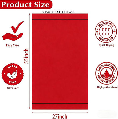 2-Pack Microfiber Bath Towels (27x54 Inches) - Ultra Soft & Quick Dry, 3X Absorbency, Lightweight for Gym, Yoga, Travel & Spa - Perfect for Home, Fitness & Post-Workout