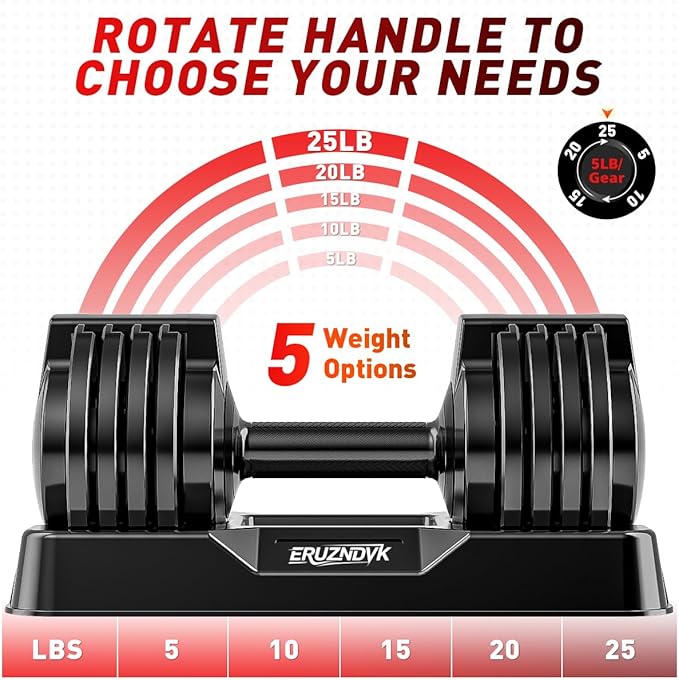 25/55lb Pair Adjustable Dumbbell Set, Adjustable Dumbbells Set of 2, 5 in 1/10 in 1 Free Weights Dumbbells Set with Anti-Slip Texture Handle, Weight Set For Home Gym Suit both Men and Women